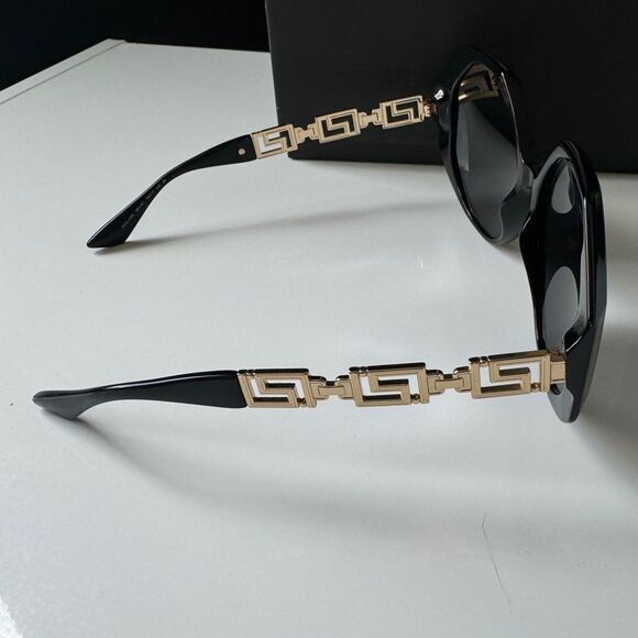 Versace 0VE4395 59MM Black Geometric Gold Trim Oversized Sunglasses Italian NEW main image 4